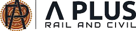 Logo of A Plus Rail and Civil featuring an abstract design with geometric shapes on the left and the text "A Plus Rail and Civil" on the right. The design uses earthy tones and circular elements.