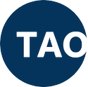 A dark blue circle with the white capital letters "TAO" partially extending beyond the right edge of the circle, representing innovative workforce solutions for rail and civil industries.