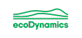 A green logo with stylized, wavy lines resembling hills or waves above the word "ecoDynamics" in lowercase letters.