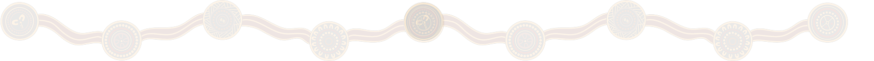 Ornate horizontal border featuring a pattern of circular motifs with intricate geometric designs, connected by wavy golden lines on a dark background. The motifs are primarily brown and golden, creating a decorative and symmetrical layout.