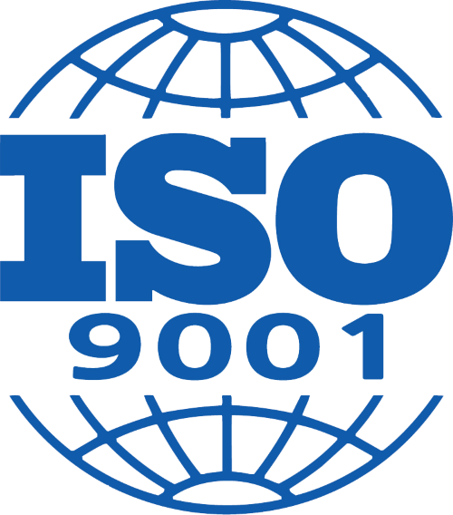 Blue ISO 9001 logo with large "ISO" text above "9001," over a globe outline, representing international quality management certification for workforce solutions for rail and civil industries.