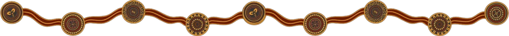 A decorative border featuring a repeating pattern of circular motifs in shades of brown and gold, connected by wavy lines. The design is intricate and symmetrically arranged against a black background.